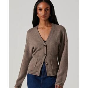 Women's Size L ASTR The Label Saffi Sweater Brown Mocha Button Up Cardigan